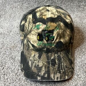 vtg Daystone Mossy Oak Camo Hat Mens Brown M & J Farms Tractor Snapback Cap work